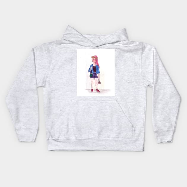 Pink Hair don't care - drawing Kids Hoodie by Le petit fennec